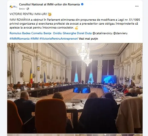 Avocatul obligatoriu pentru contractele firmelor: IMM România anunță eliminarea prevederii controversate din proiectul de lege